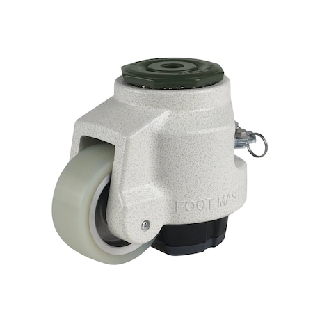 Foot Master Leveling Caster, Rachet, 75mm MC Nylon Wheel, M16x2.0P Stem, Swivel, 750kg Cap, NBR Foot Pad, Ivory GDR-100-S-HUP