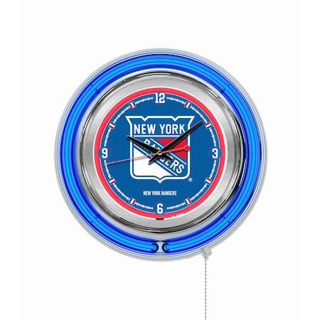 Holland Bar Stool Co New York Rangers Double Neon 15" Clock, NHL Clk15NYRang
