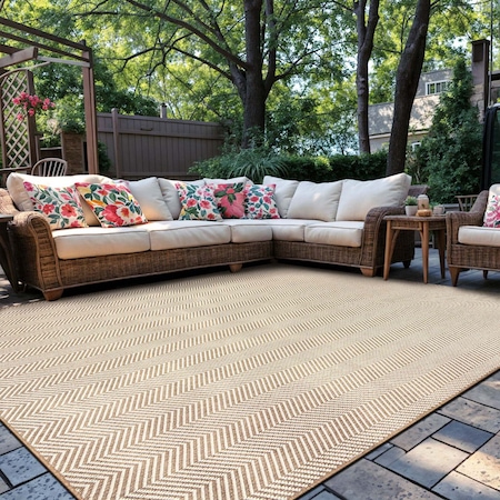 World Rug Gallery Herringbone Stripe Reversible Jute-Look Indoor/Outdoor Rug 7 ft 10 in x 10 ft Natural WR185NATURAL8X10