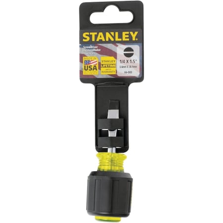 Stanley 1/4'' x 1-1/2'' Stubby Vinyl Grip Slotted Screwdriver 66-088