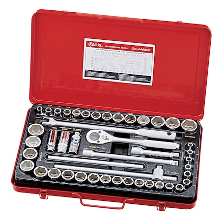 Genius Tools 46PC 1/2in Dr. Metric & SAE Hand Socket Set GS-446MS