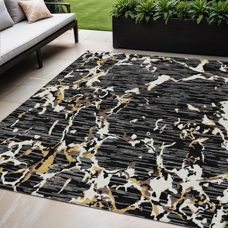 Homeroots 5' X 8' Black Ivory And Brown Striped Washable Indoor Outdoor Area Rug 600877