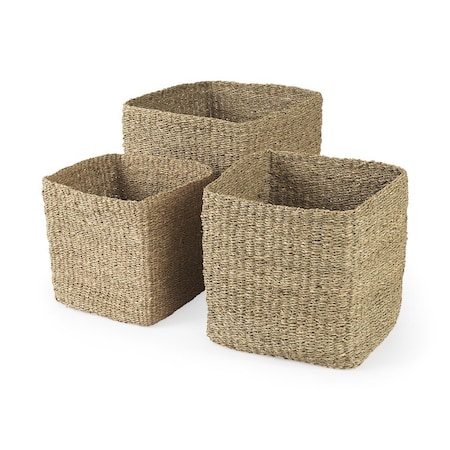 Homeroots Set of Three 16" Brown Square Wicker Basket, 3PK 392151