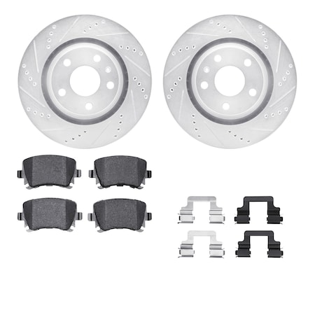 Dynamic Friction Co DFC Rotors-Drilled & Slotted-Silver w/ EURO 5000 Ceramic Brake Pads Incl Hdw 7612-73048