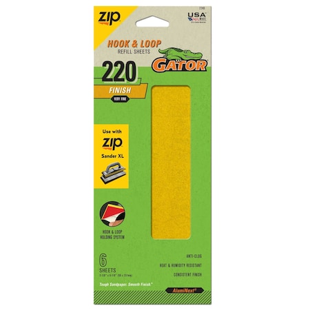 Gator Finishing Zip Sander XL Hook and Loop Refill Sheets, 220 Grit, 6PK 7249