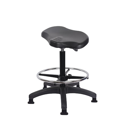 Blue Ridge Ergonomics Polyurethane Ray Sit-Stand with Chrome Foot Ring in Black Polyurethane PRPHBST-RG-CF-RG-BLK
