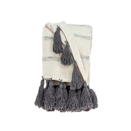 Homeroots Off White Woven Cotton Solid Color Reversable Throw 478528