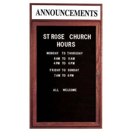 Aarco Enclosed Changeable Letter Board w/ Cherry Stained Red Oak Frame Customizable Header, 36''Hx24''W CDC3624H