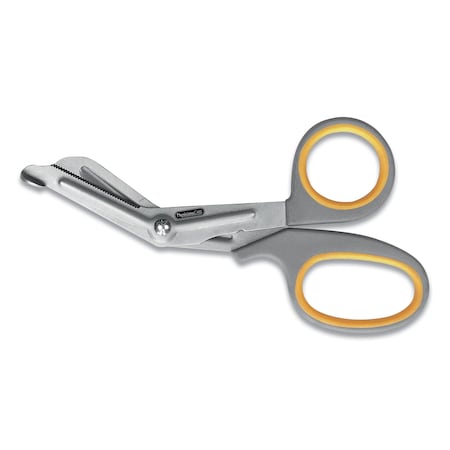 First Aid Only Titanium-Bonded Angled Medical Shears, 7in Long, 3in Cut Length, Crane-Style Gray/Yellow Handle 90292
