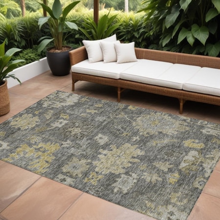 Homeroots 9' X 12' Gray And Charcoal Floral Washable Indoor Outdoor Area Rug 604130