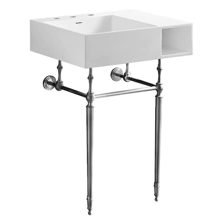 Kingston Brass 24" Solid Surface Console Sink with Brass Legs, 8-Inch, 3-Hole, Matte White/Polished Chrome KVPB3248SQA1
