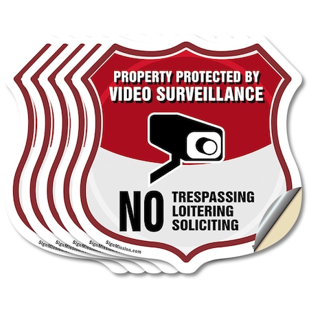 Signmission Video Surveillance Shield Sign Property, 6 inch X 6 inch, Vinyl Decal, 5PK SHI-D-5PACK-6-472