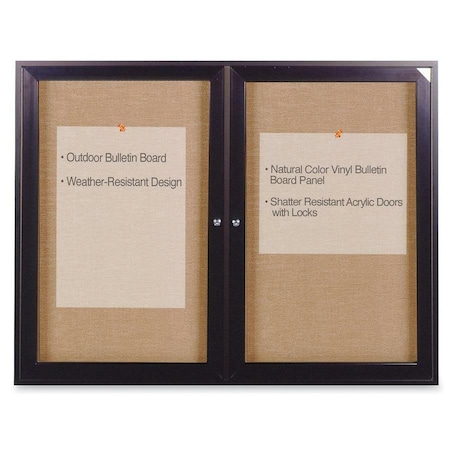 Ghent Indoor/Outdoor Enclosed Vinyl Bulletin Board, Bronze Aluminum Frame, 3'Hx4'W, 2 Door, Caramel PB23648VX-181