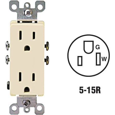 Leviton Decora 15A Ivory Residential Grade 5-15R Duplex Outlet S01-05325-0IS