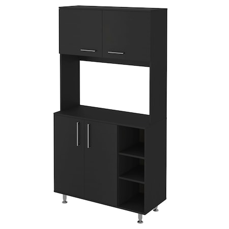 Homeroots 28" Black Wall mounted Accent Cabinet With Nine Shelves And Three Drawers 546375