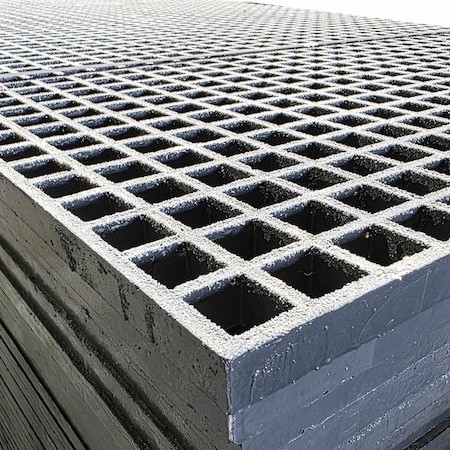 National Grating Molded Frp Grating, 4' X 8' X 1" Deep, 1.5" Mesh, Dark Grey, Gritted, Polyester M-1015-408-DGPE
