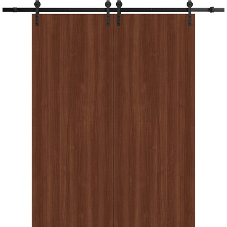 Sartodoors Modern Double Barn Door 56 x 96 inches, BASIC 3001 Walnut Franko, 13FT Rail Track Set, Solid Pane BASIC3001DB-GOFR-5696