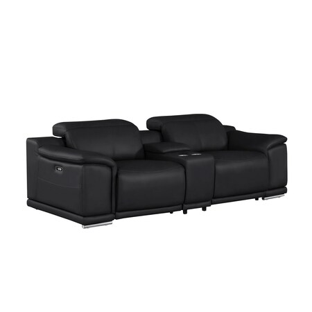 Homeroots 93in Black and Silver Leather Power Reclining Loveseat 643824
