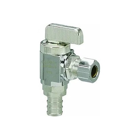 Viega Pureflow Crimp Stop Valve Angled Crimp 0.375 Cts 0.25 Chrome-Plated Brass 46002