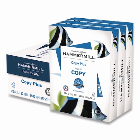 Hammermill Copy Plus Print Paper, 92 Bright, 20 lb Bond Weight, 8.5 x 11, White, 1500PK 105040/113620