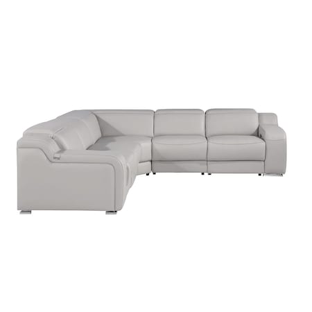Homeroots Light Gray Italian Leather Power Reclining Curved Five Piece Corner Sectional With Console 544987