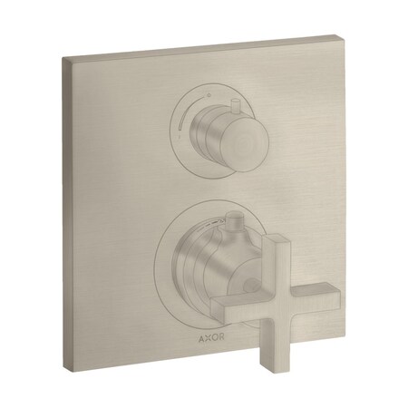 Axor Citterio Thermostatic Trim with Volume Control and Diverter- Cross Handle in Brushed Nickel 39725821
