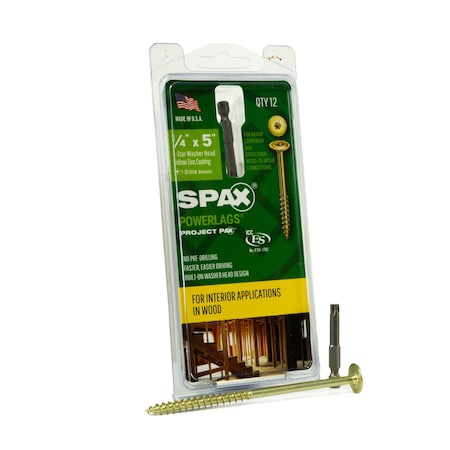Spax 1/4 in x 5 in Interior Structural Wood Lag Screws Powerlags Washer Head T-Star, 12PK 45810207012743