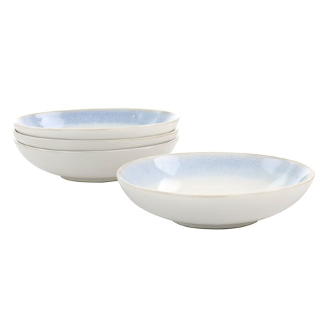 Martha Stewart Blue Rim 4 Piece 8.25 Inch Round Stoneware Dinner Bowl Set in White 130171.01