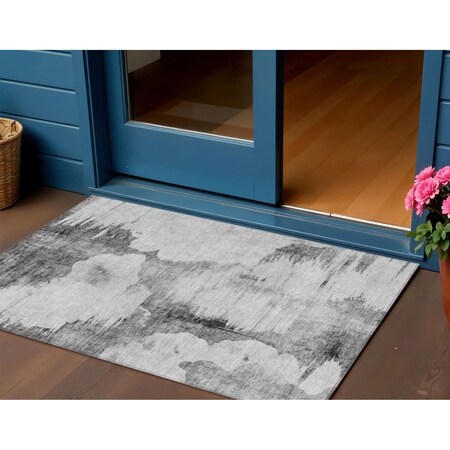 Homeroots 3' X 5' Gray Silver And Charcoal Abstract Washable Indoor Outdoor Area Rug 582668