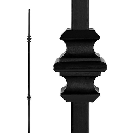 Nuvo Iron Double Collar Stair Baluster, 44 in H, 1/2 in W, Square, Steel, Black, Powder-Coated/Semi-Matte SQI2C