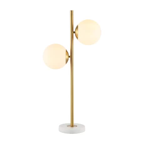 Jonathan Y Amelie 28" 2-Light Coastal Vintage Iron LED Table Lamp, Brass Gold/White JYL1107A