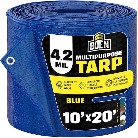 Boen All Purpose Tarp, 20 ft x 10 ft, 5 Mil, Blue, Polyethylene BT-1020
