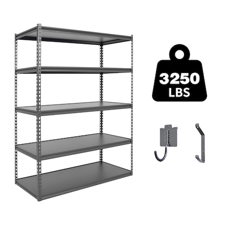 Shuntong Atlas 5-Tier 48 in.W x 24 in.D x 72 in.H Heavy Duty Storage Shelving Load 3250 Lbs, Laminated Board, Hammertone ATB-H48-24-72-5B