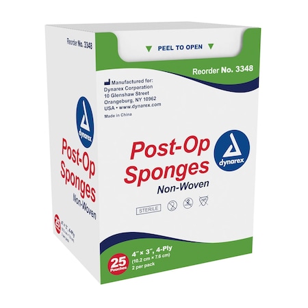 Dynarex Post-op Sponge - Sterile 2's, 4"x3", 4 Ply, 600PK 3348