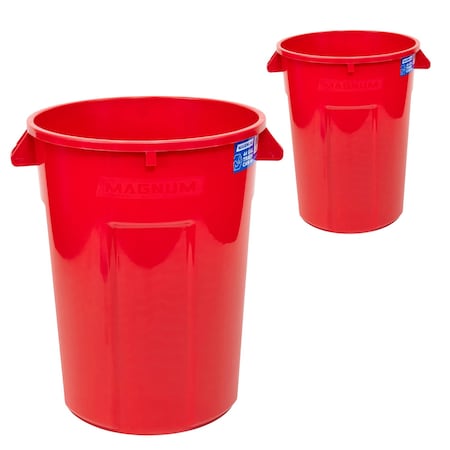 Magnum Tool 44 Gallon Trash Can, High-Vis Red, Construction Grade, Heavy Duty Plastic, 2PK CMTC-C000-44R02