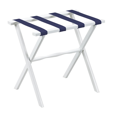 Sacos Hotel White Finish Wood Folding Luggage Rack with Navy Straps SA2627519