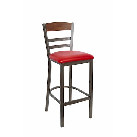 Bfm Seating Barrick Steel Wood Back Bar Stool - Grade 2 Upholstered Seat, Autumn Ash Back - Clear Coat Finish 2165BVNS001-AACL