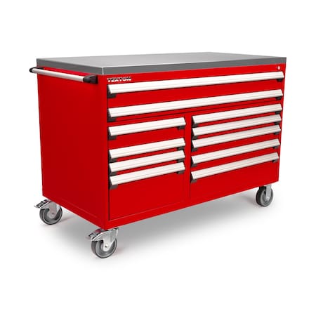 Tekton Rolling Tool Cabinet, 11 Drawer, Red, Steel, 60 in W x 34 in D x 41-1/2 in H OCL64200SST