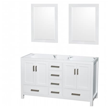 Wyndham Collection Sheffield 60 in. Double Bathroom Vanity in White- No Countertop- No Sinks- and 24 in. Mirrors WCS141460DWHCXSXXM24