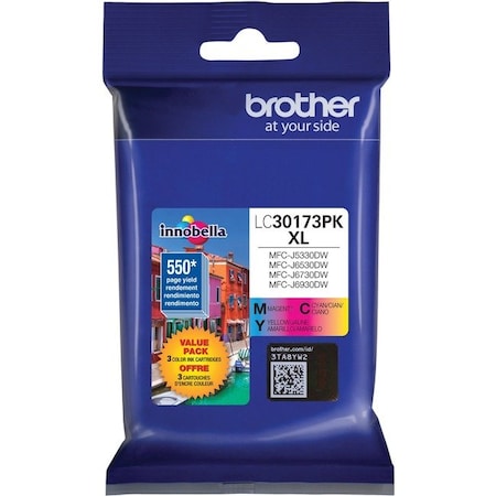 Brother Brother High Yield Cyan/Magenta/Yellow Ink Cartridges, 550 Yield, PK3 LC30173PK