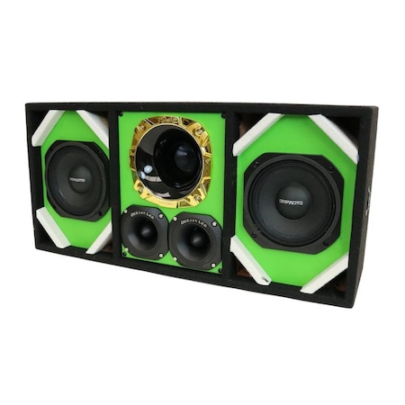 Deejay Led Loaded Box w/Two Despacito Heavy Duty 6-in Woofers One Horn and w/Two Bullet Tweeters GREEN TBH6GREEN