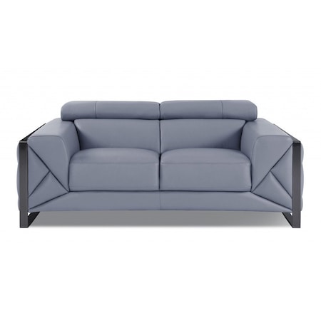 Homeroots 75in Light Blue And Black Italian Leather Loveseat 477563