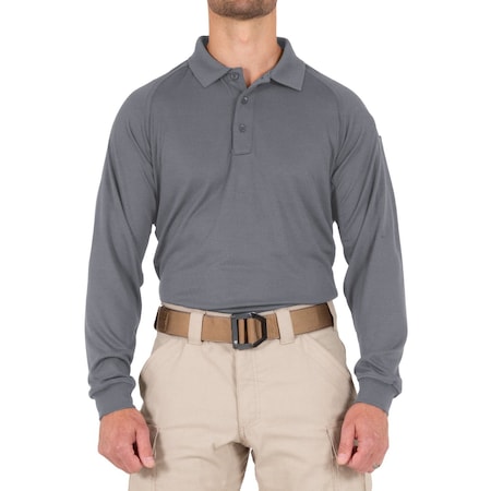 First Tactical PERFORMANCE POLO LONG SLEEVE, 100% Polyester, Button, 1 Pocket(s), Wolf Gray, L 111503