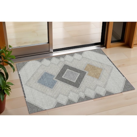 Homeroots 3' X 5' Gray Gold And Charcoal Geometric Washable Indoor Outdoor Area Rug 631915