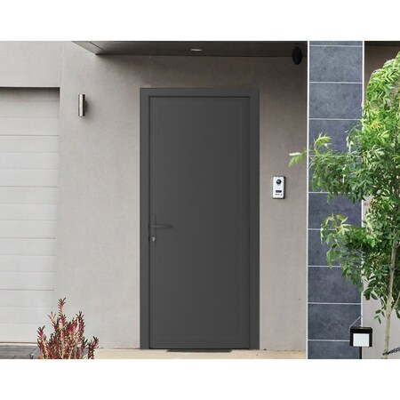 Vdomdoors Front Exterior Prehung Metal-Plastic Door, Manux 8111 Antracite Grey, Office Commercial and Residen MANUX8111EXD-ANT-W36xH80-RH