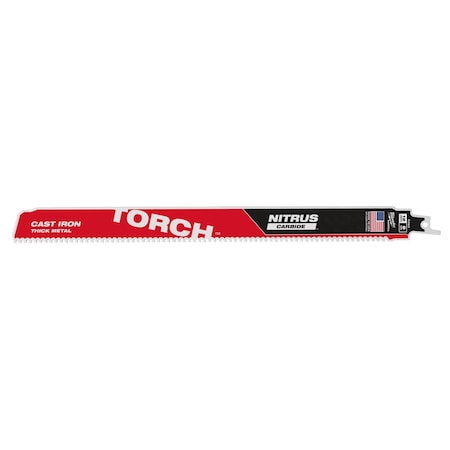 Milwaukee Tool 12 in. 8 TPI SAWZALL THE TORCH w/ NITRUS CARBIDE Reciprocating Saw Blade for Cast Iron & Metal, 1 PK 48-00-5263