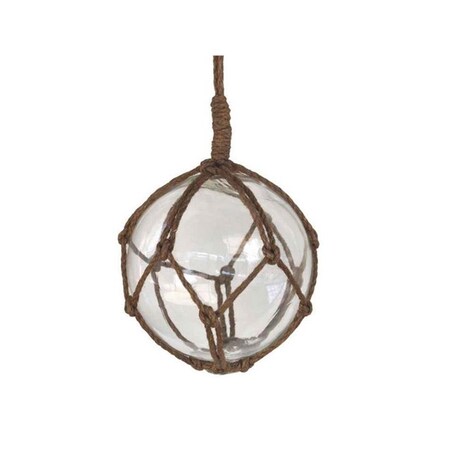 Handcrafted Decor Clear Japanese Glass Ball Fishing Float with Brown Netting Decoration- 6 in. 6 Clear Glass - Old
