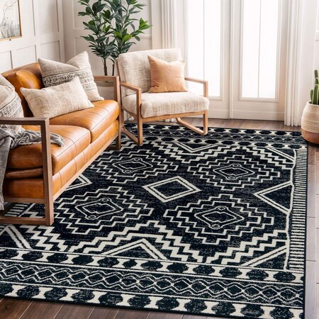 World Rug Gallery Transitional Bohemian Area Rug 5 ft x 7 ft Black WR95BLACK5X7