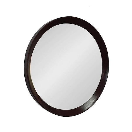 Homeroots 20" Dark Brown Round Wood Framed Accent Mirror 485114