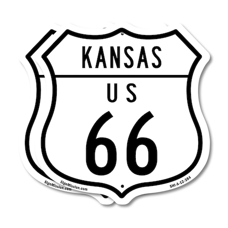 Signmission Kansas Route Marker Shield Sign Us 66, 12 inch X 12 inch, Aluminum Metal Sign, 2PK SHI-A-2PACK-12-384